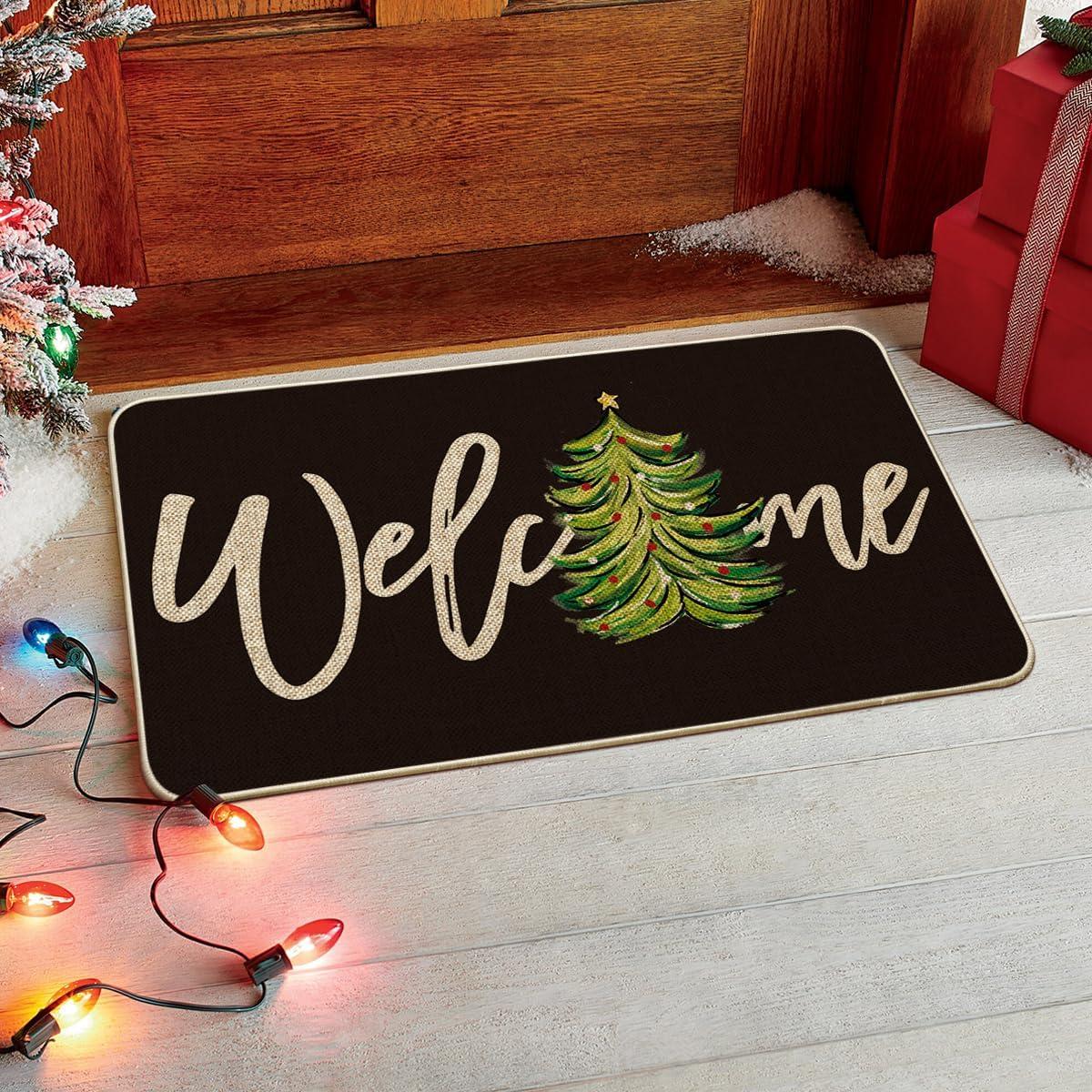 imageArtoid Mode Red Xmas Tree Christmas Welcome Doormat Winter Home Decor LowProfile Switch Rug Door Mat Floor Mat for Indoor Outdoor 17x29 InchBlack