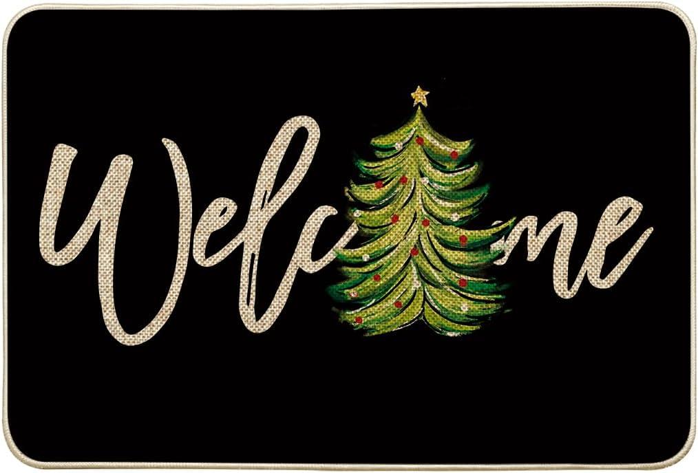 imageArtoid Mode Red Xmas Tree Christmas Welcome Doormat Winter Home Decor LowProfile Switch Rug Door Mat Floor Mat for Indoor Outdoor 17x29 InchBlack