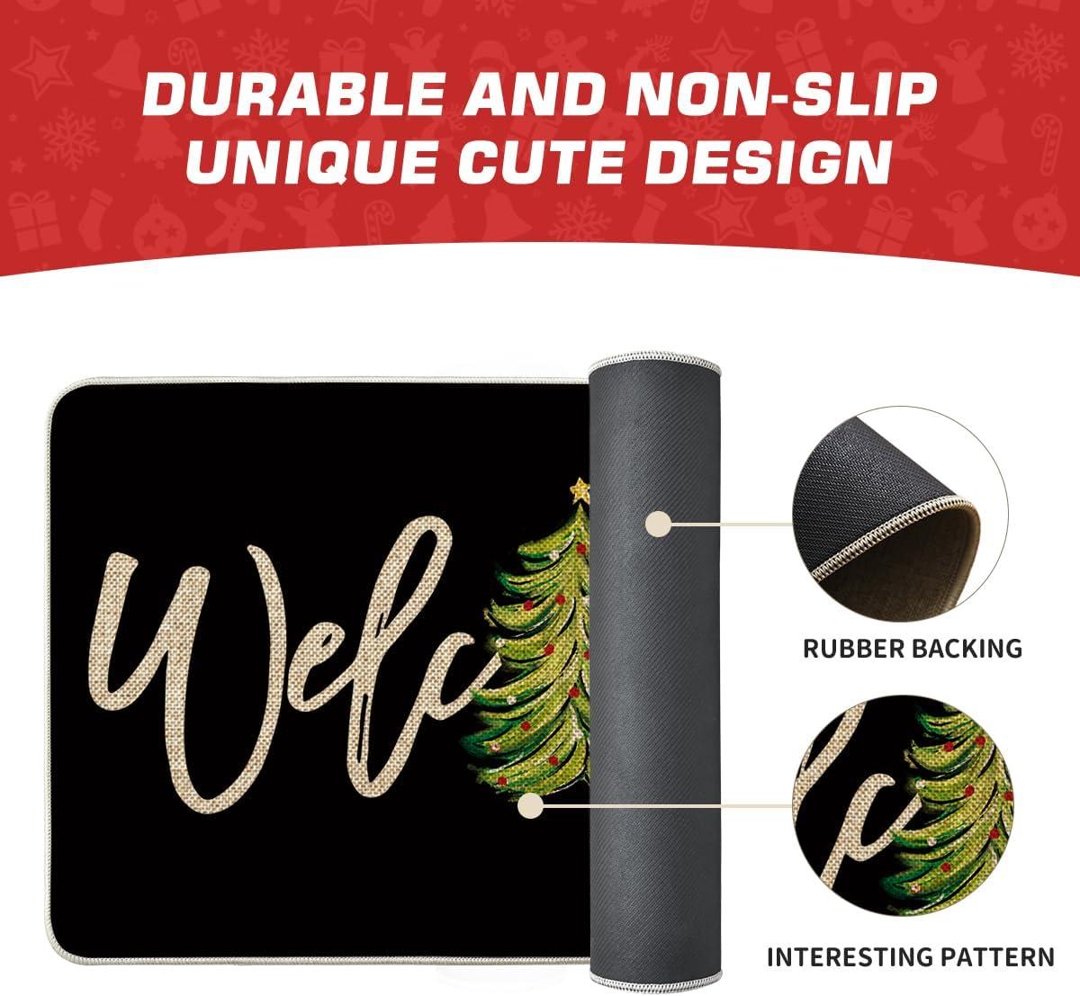 imageArtoid Mode Red Xmas Tree Christmas Welcome Doormat Winter Home Decor LowProfile Switch Rug Door Mat Floor Mat for Indoor Outdoor 17x29 InchBlack