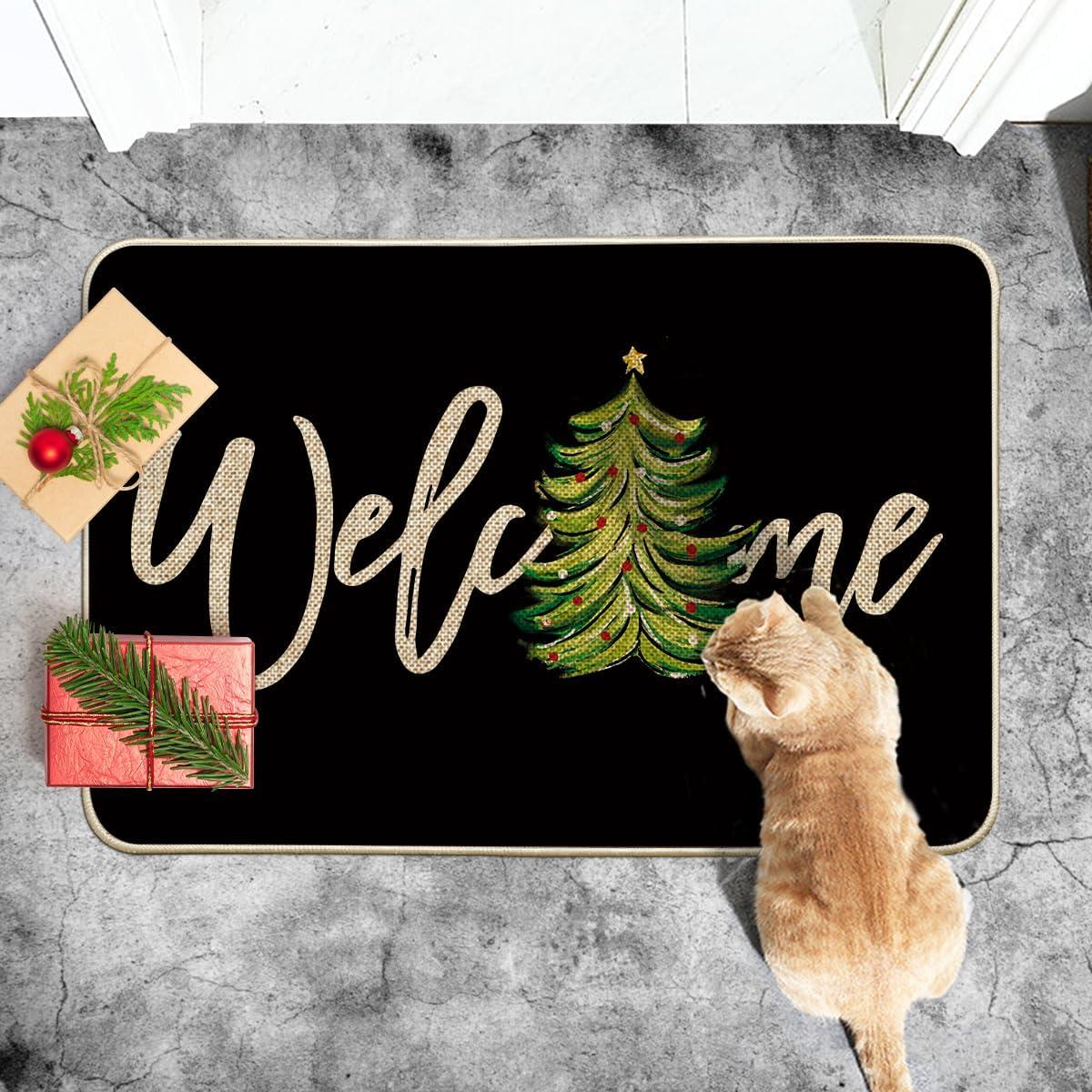 imageArtoid Mode Red Xmas Tree Christmas Welcome Doormat Winter Home Decor LowProfile Switch Rug Door Mat Floor Mat for Indoor Outdoor 17x29 InchBlack