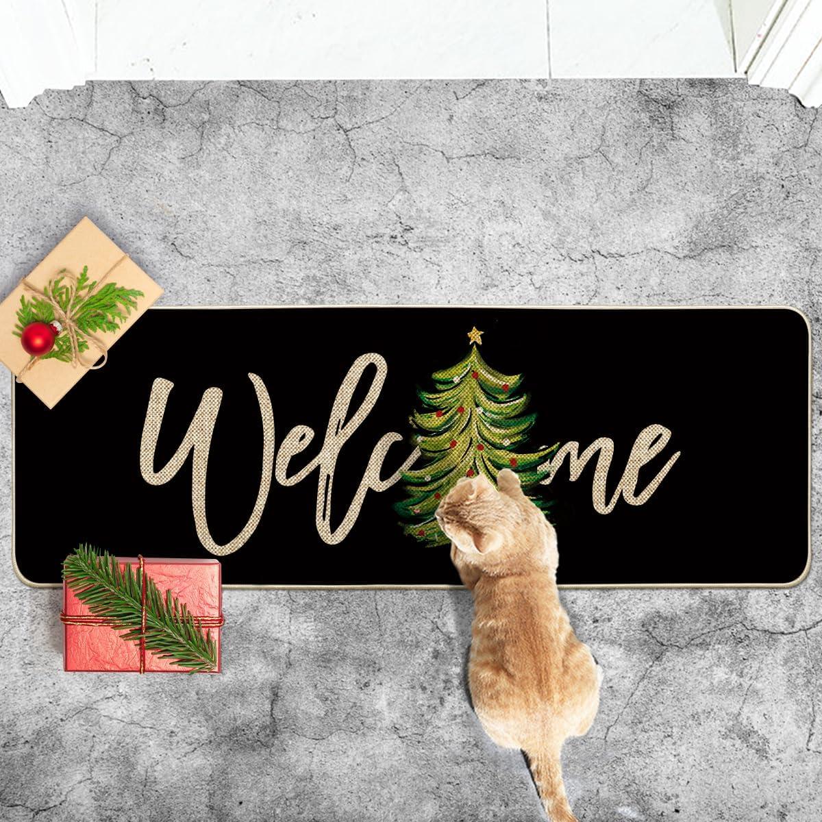 imageArtoid Mode Red Xmas Tree Christmas Welcome Doormat Winter Home Decor LowProfile Switch Rug Door Mat Floor Mat for Indoor Outdoor 17x29 InchBlack