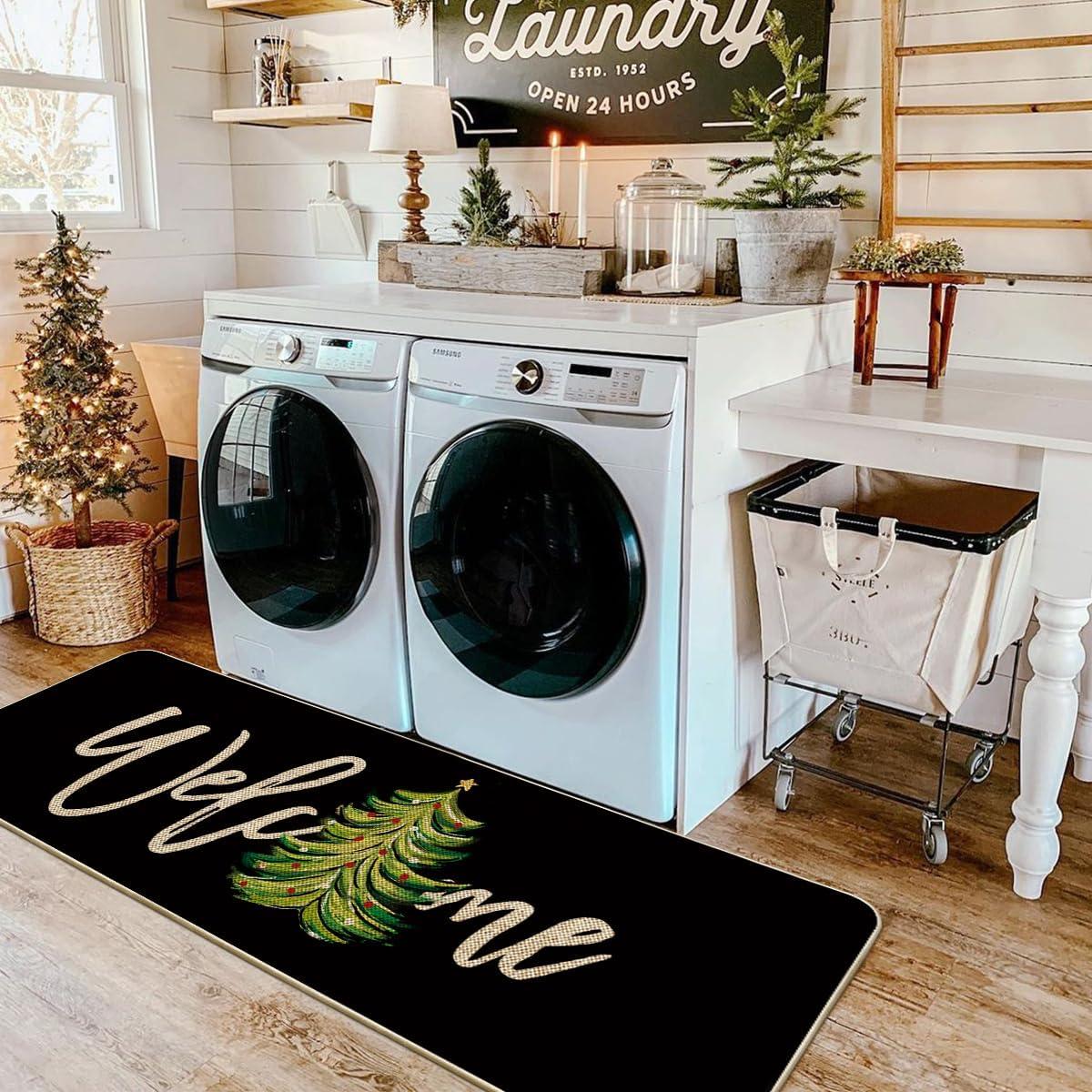 imageArtoid Mode Red Xmas Tree Christmas Welcome Doormat Winter Home Decor LowProfile Switch Rug Door Mat Floor Mat for Indoor Outdoor 17x29 InchBlack