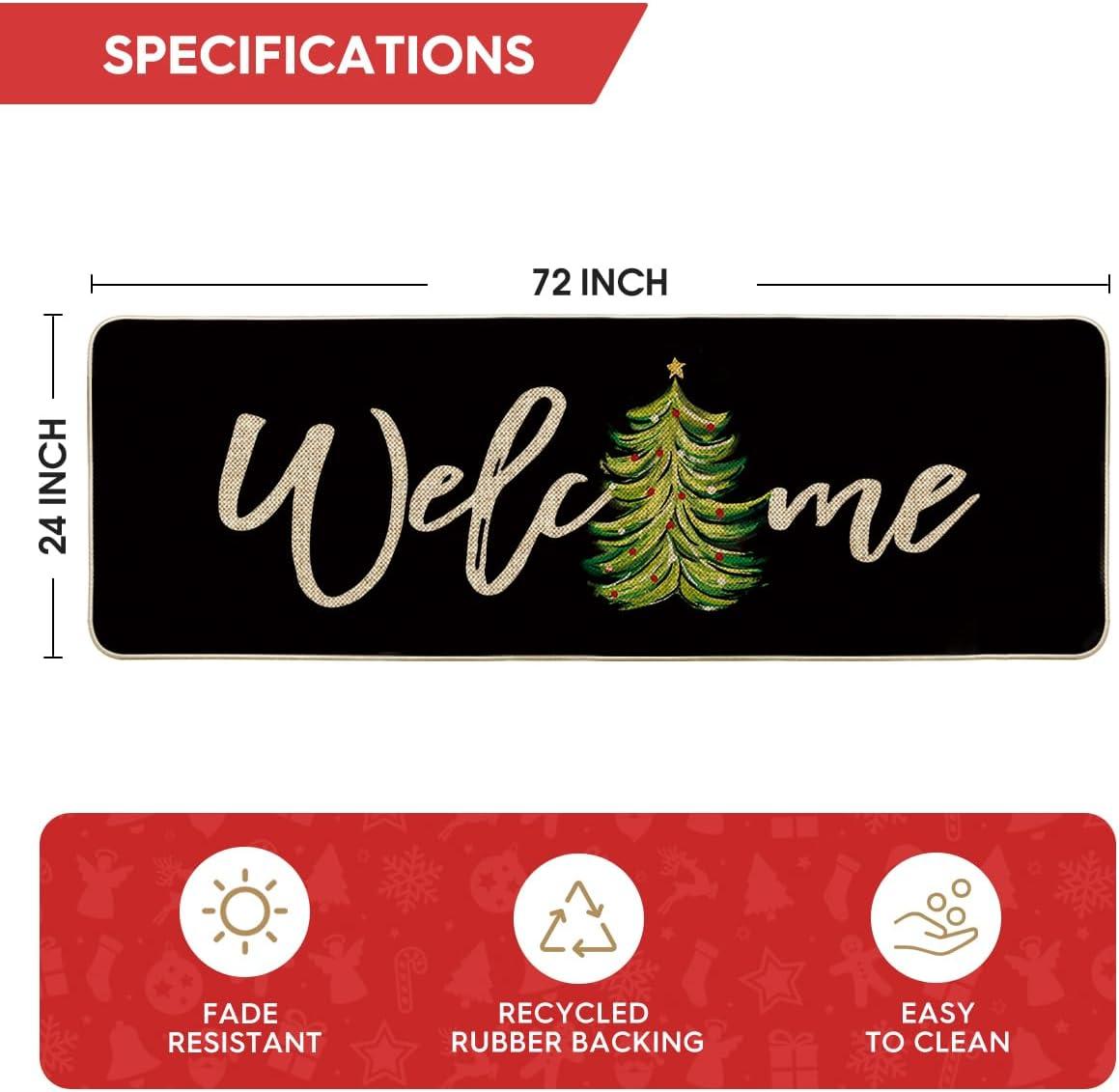 imageArtoid Mode Red Xmas Tree Christmas Welcome Doormat Winter Home Decor LowProfile Switch Rug Door Mat Floor Mat for Indoor Outdoor 17x29 InchBlack