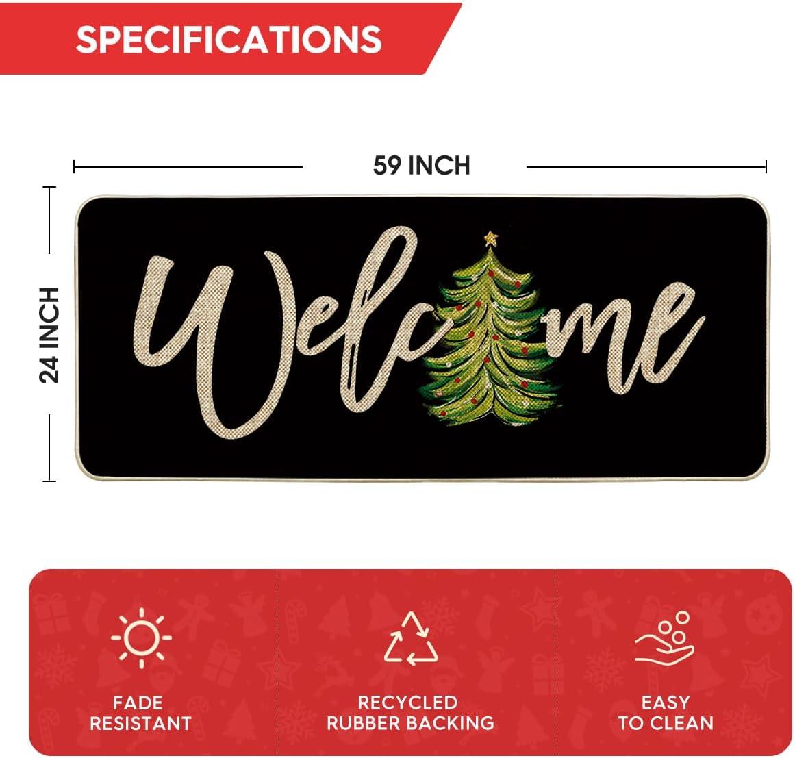 imageArtoid Mode Red Xmas Tree Christmas Welcome Doormat Winter Home Decor LowProfile Switch Rug Door Mat Floor Mat for Indoor Outdoor 17x29 InchBlack