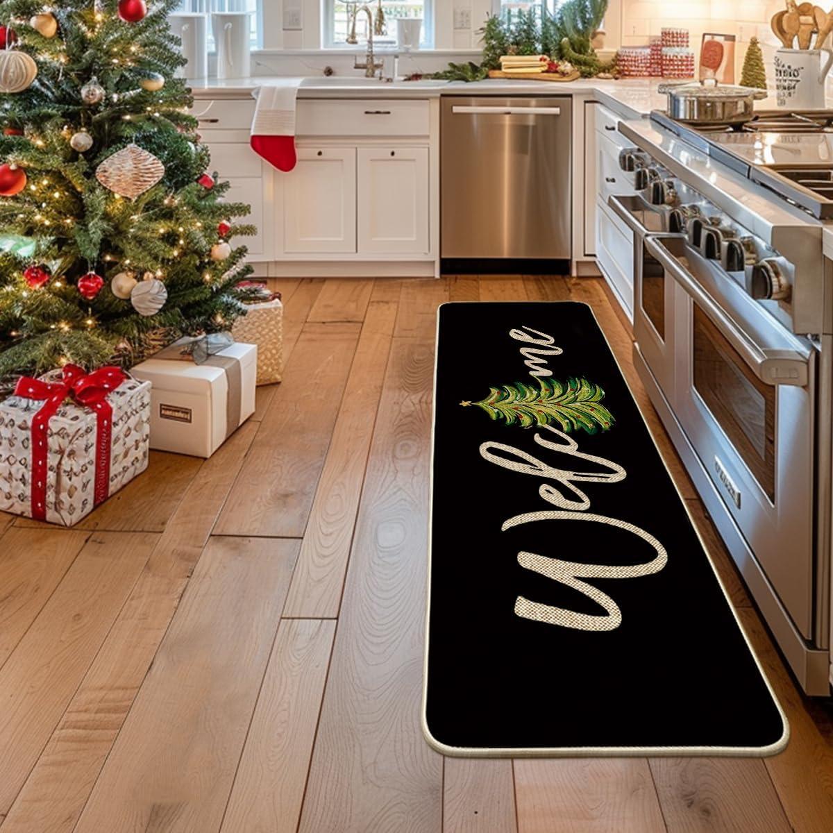 imageArtoid Mode Red Xmas Tree Christmas Welcome Doormat Winter Home Decor LowProfile Switch Rug Door Mat Floor Mat for Indoor Outdoor 17x29 InchBlack