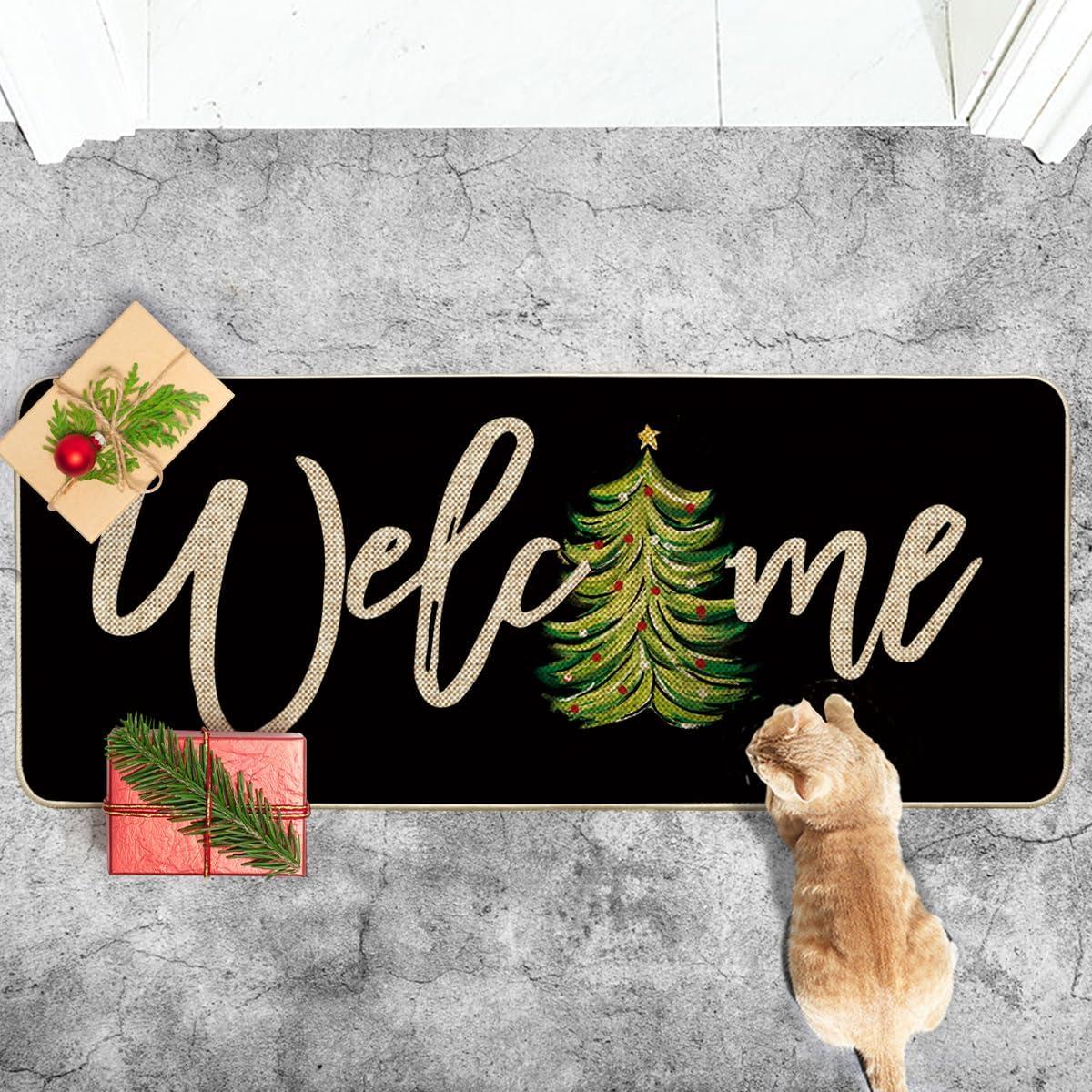 imageArtoid Mode Red Xmas Tree Christmas Welcome Doormat Winter Home Decor LowProfile Switch Rug Door Mat Floor Mat for Indoor Outdoor 17x29 InchBlack