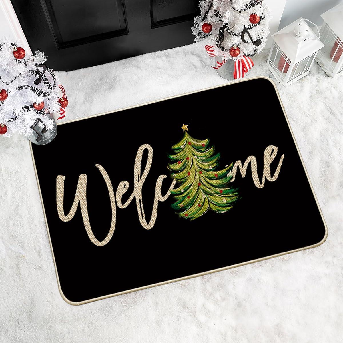 imageArtoid Mode Red Xmas Tree Christmas Welcome Doormat Winter Home Decor LowProfile Switch Rug Door Mat Floor Mat for Indoor Outdoor 17x29 InchBlack