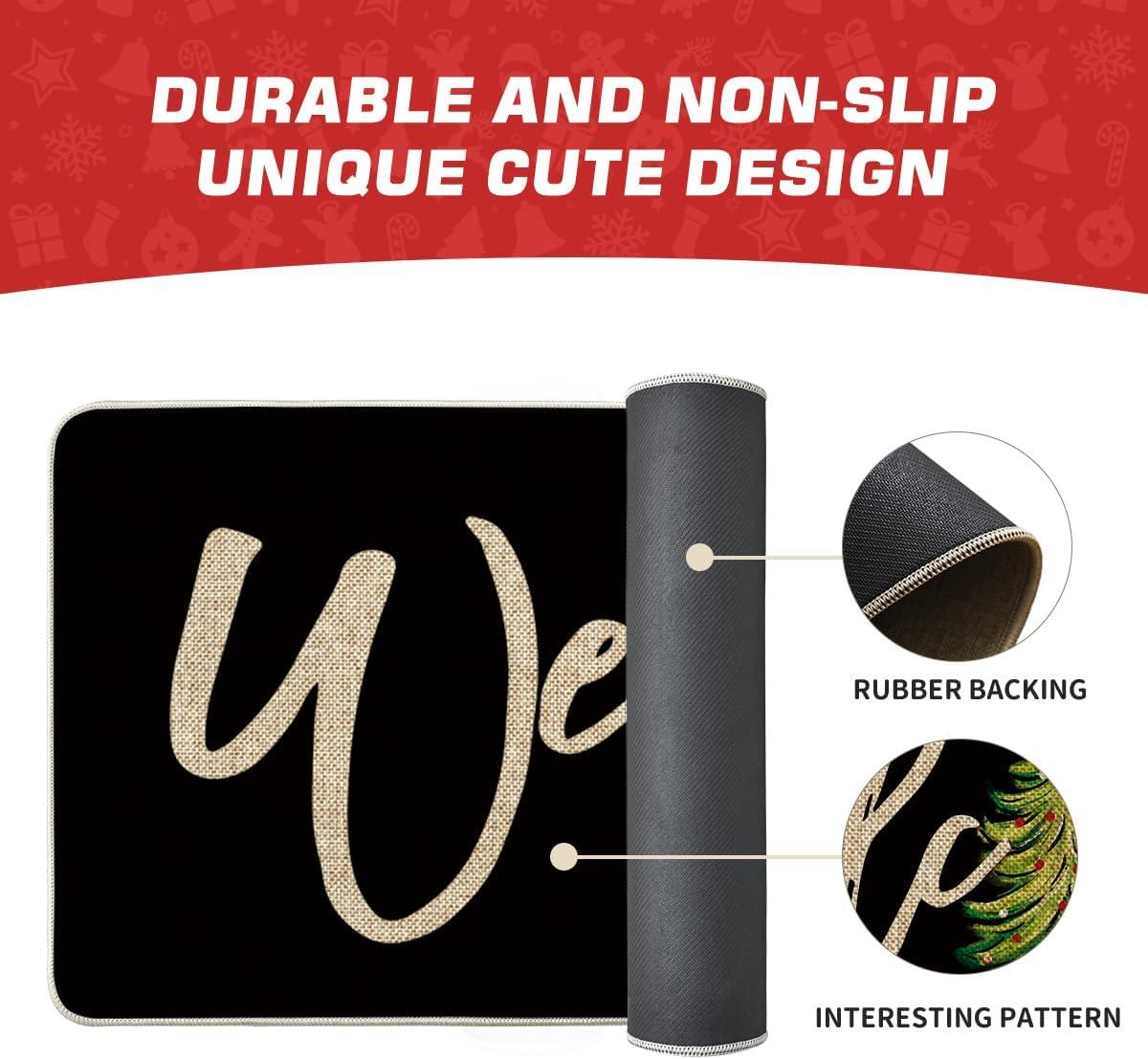 imageArtoid Mode Red Xmas Tree Christmas Welcome Doormat Winter Home Decor LowProfile Switch Rug Door Mat Floor Mat for Indoor Outdoor 17x29 InchBlack