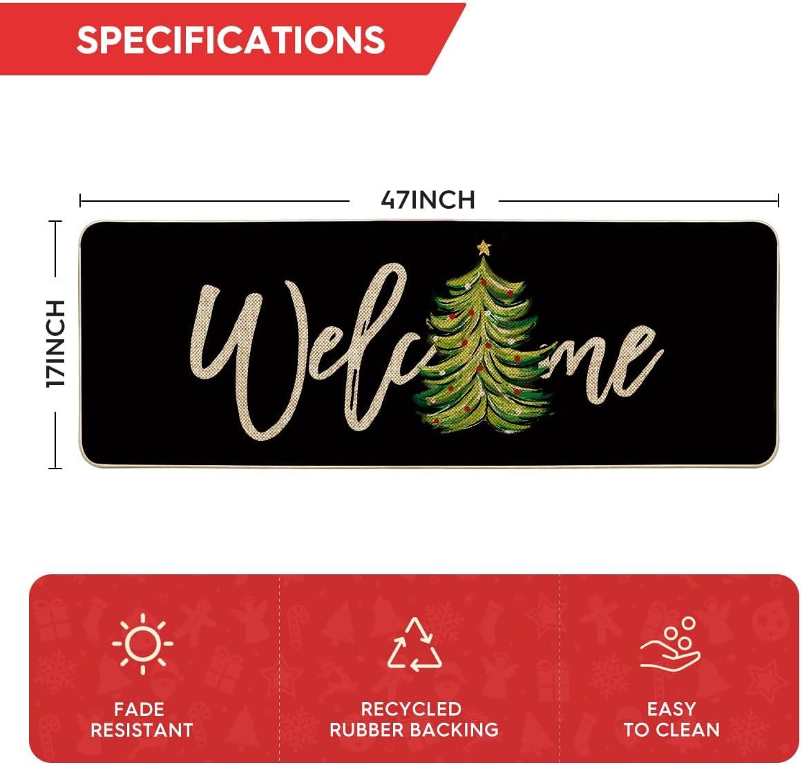 imageArtoid Mode Red Xmas Tree Christmas Welcome Doormat Winter Home Decor LowProfile Switch Rug Door Mat Floor Mat for Indoor Outdoor 17x29 InchBlack