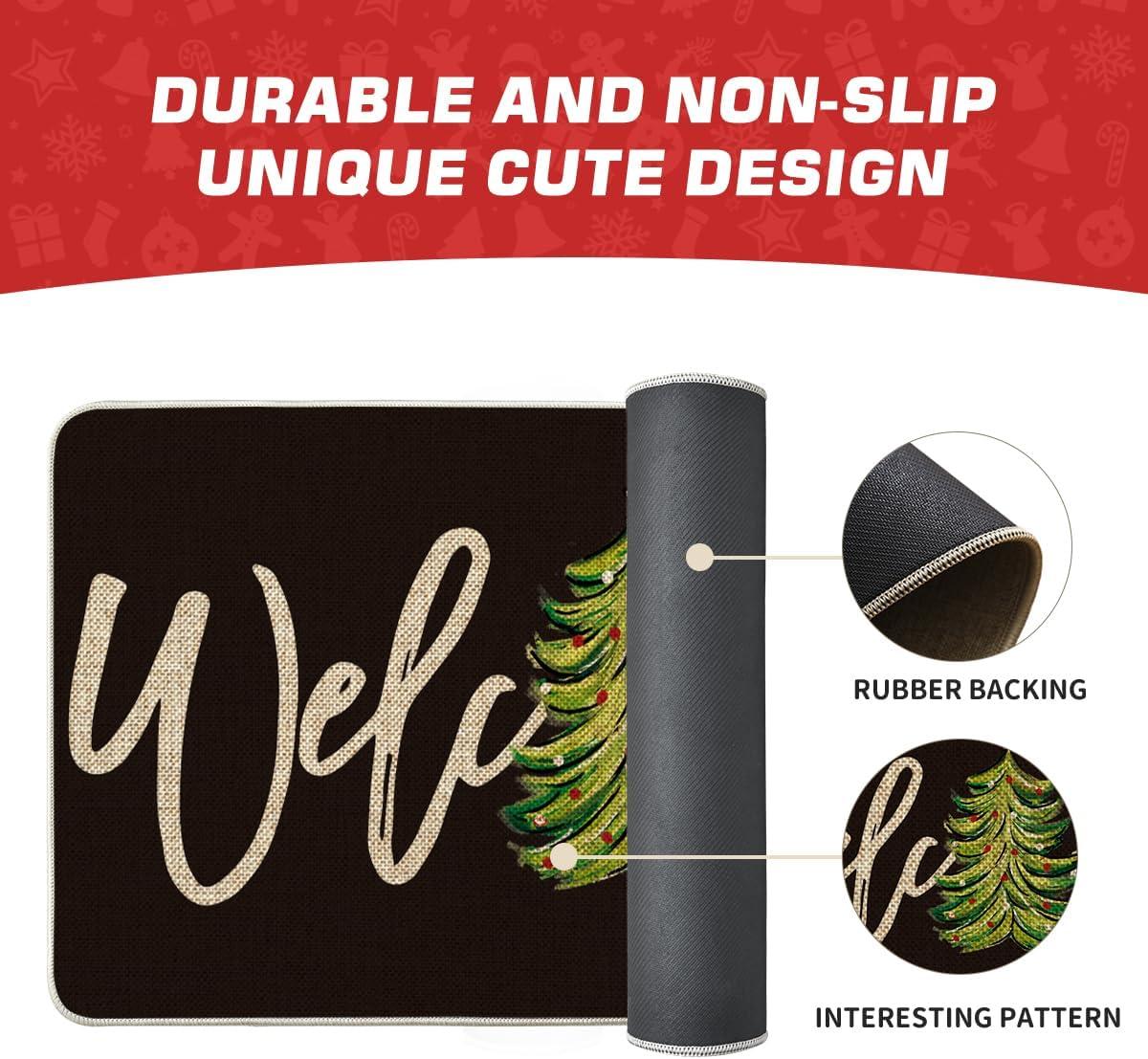 imageArtoid Mode Red Xmas Tree Christmas Welcome Doormat Winter Home Decor LowProfile Switch Rug Door Mat Floor Mat for Indoor Outdoor 17x29 InchBlack