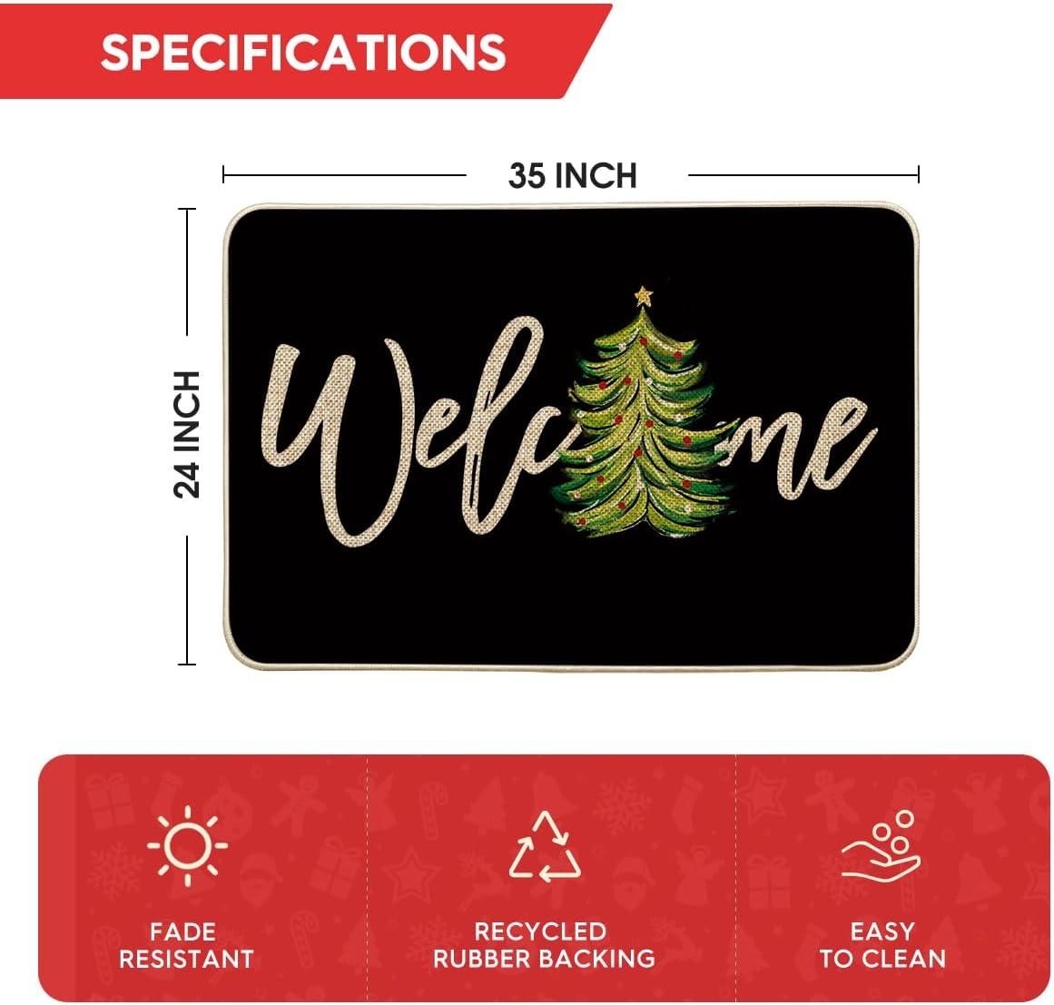 imageArtoid Mode Red Xmas Tree Christmas Welcome Doormat Winter Home Decor LowProfile Switch Rug Door Mat Floor Mat for Indoor Outdoor 17x29 InchBlack