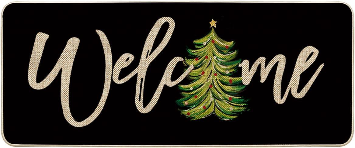 imageArtoid Mode Red Xmas Tree Christmas Welcome Doormat Winter Home Decor LowProfile Switch Rug Door Mat Floor Mat for Indoor Outdoor 17x29 InchBlack