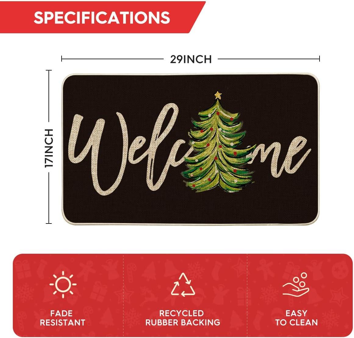 imageArtoid Mode Red Xmas Tree Christmas Welcome Doormat Winter Home Decor LowProfile Switch Rug Door Mat Floor Mat for Indoor Outdoor 17x29 InchBlack