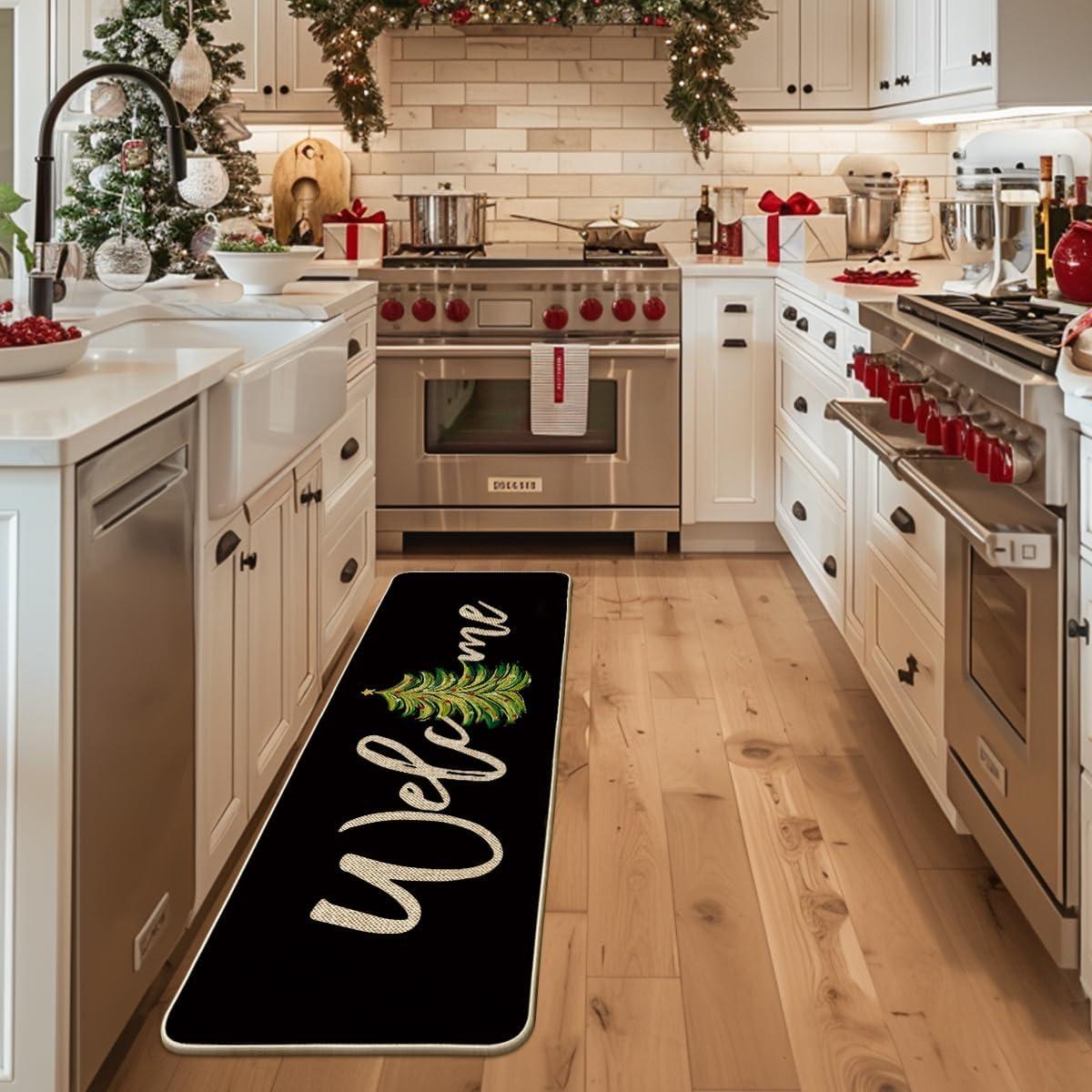 imageArtoid Mode Red Xmas Tree Christmas Welcome Doormat Winter Home Decor LowProfile Switch Rug Door Mat Floor Mat for Indoor Outdoor 17x29 InchBlack