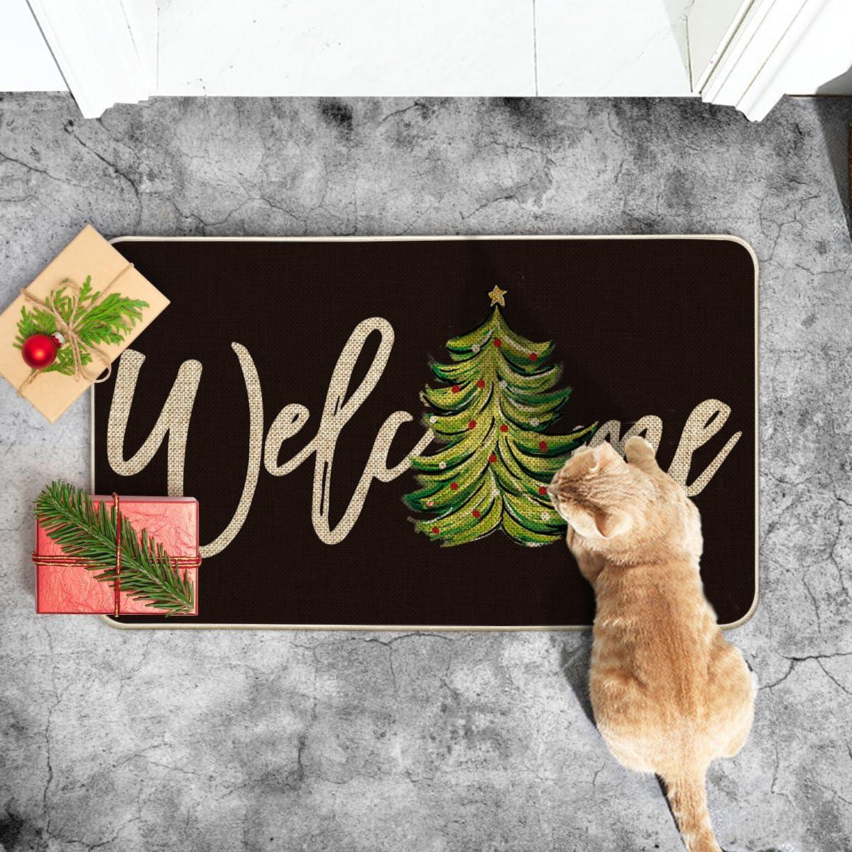 imageArtoid Mode Red Xmas Tree Christmas Welcome Doormat Winter Home Decor LowProfile Switch Rug Door Mat Floor Mat for Indoor Outdoor 17x29 InchBlack