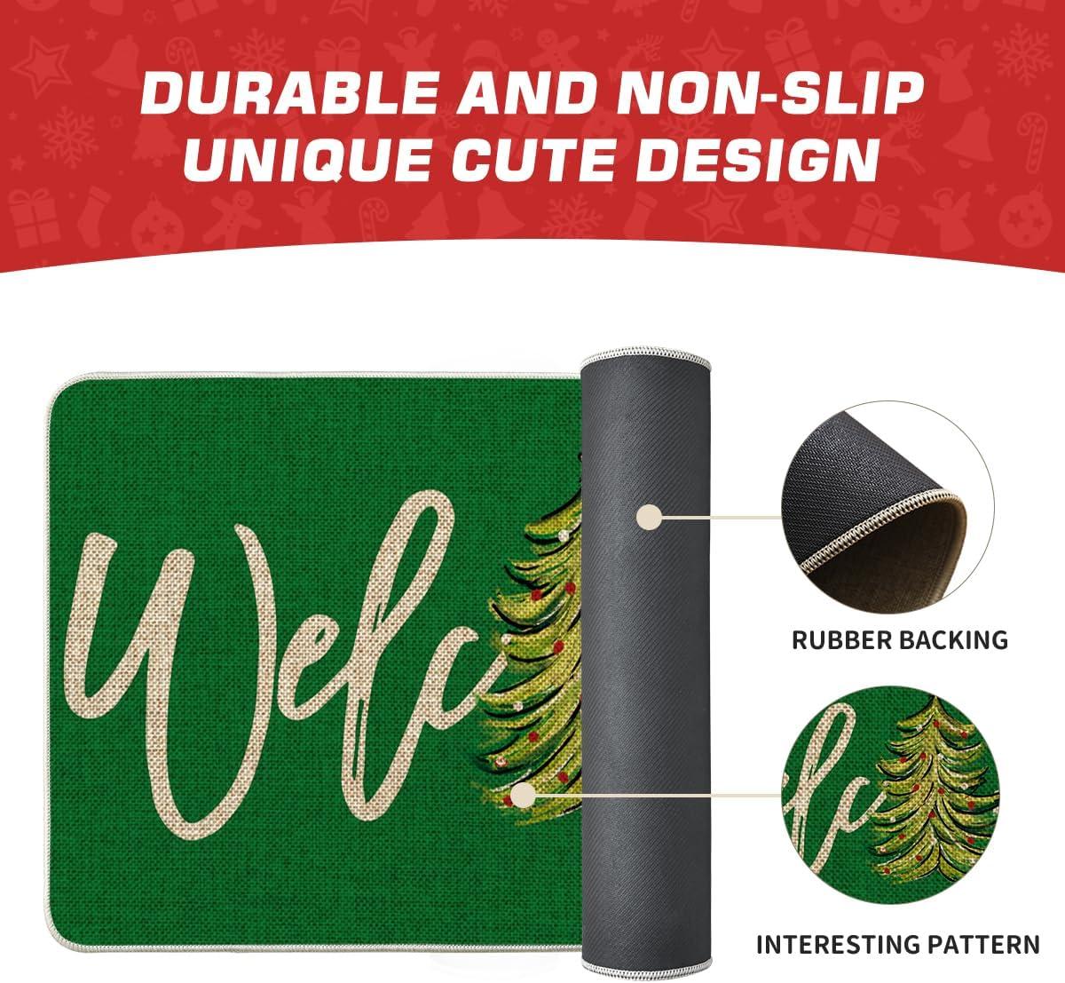 imageArtoid Mode Red Xmas Tree Christmas Welcome Doormat Winter Home Decor LowProfile Switch Rug Door Mat Floor Mat for Indoor Outdoor 17x29 InchGreen