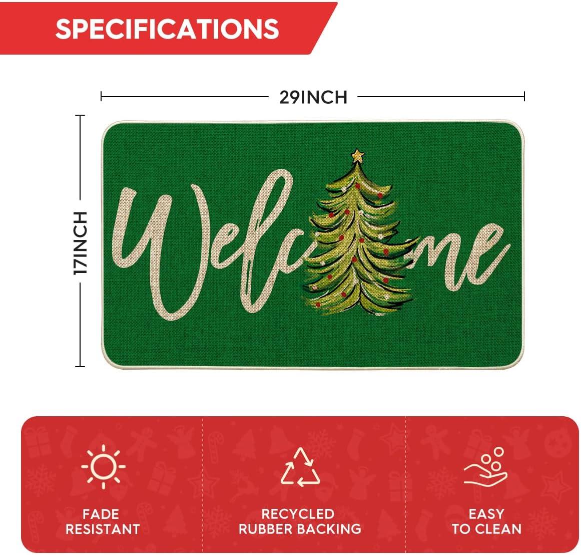 imageArtoid Mode Red Xmas Tree Christmas Welcome Doormat Winter Home Decor LowProfile Switch Rug Door Mat Floor Mat for Indoor Outdoor 17x29 InchGreen