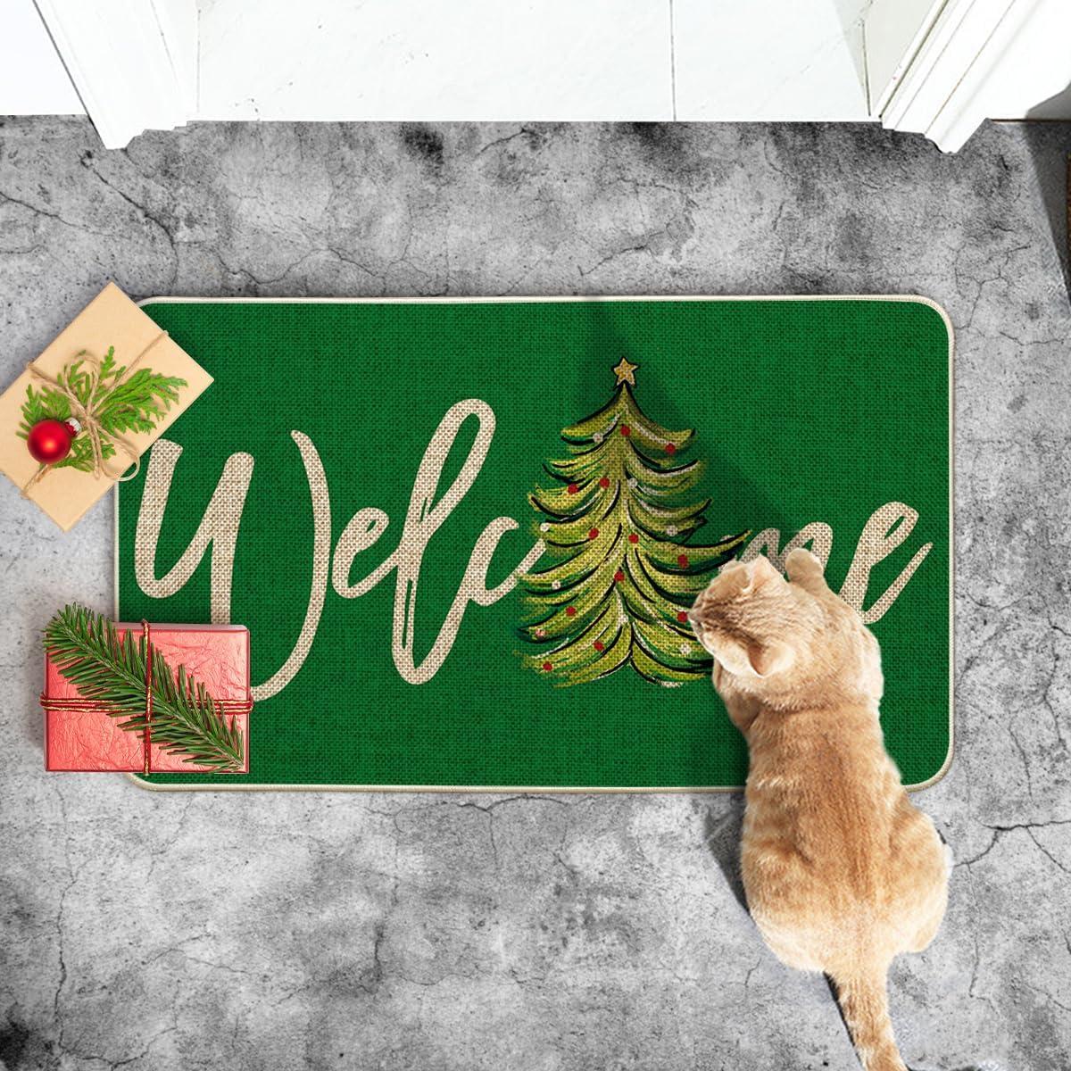 imageArtoid Mode Red Xmas Tree Christmas Welcome Doormat Winter Home Decor LowProfile Switch Rug Door Mat Floor Mat for Indoor Outdoor 17x29 InchGreen