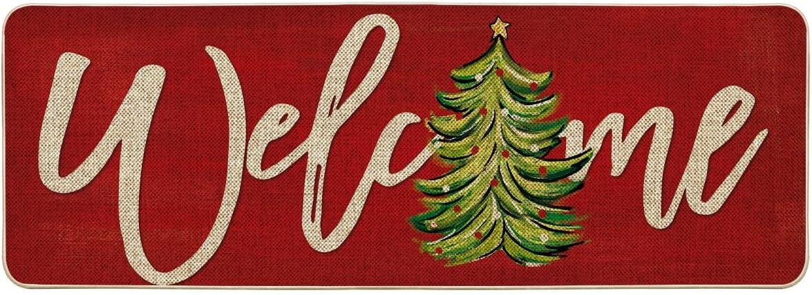 imageArtoid Mode Red Xmas Tree Christmas Welcome Doormat Winter Home Decor LowProfile Switch Rug Door Mat Floor Mat for Indoor Outdoor 17x29 InchRed