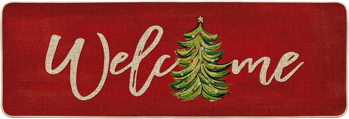 imageArtoid Mode Red Xmas Tree Christmas Welcome Doormat Winter Home Decor LowProfile Switch Rug Door Mat Floor Mat for Indoor Outdoor 17x29 InchRed