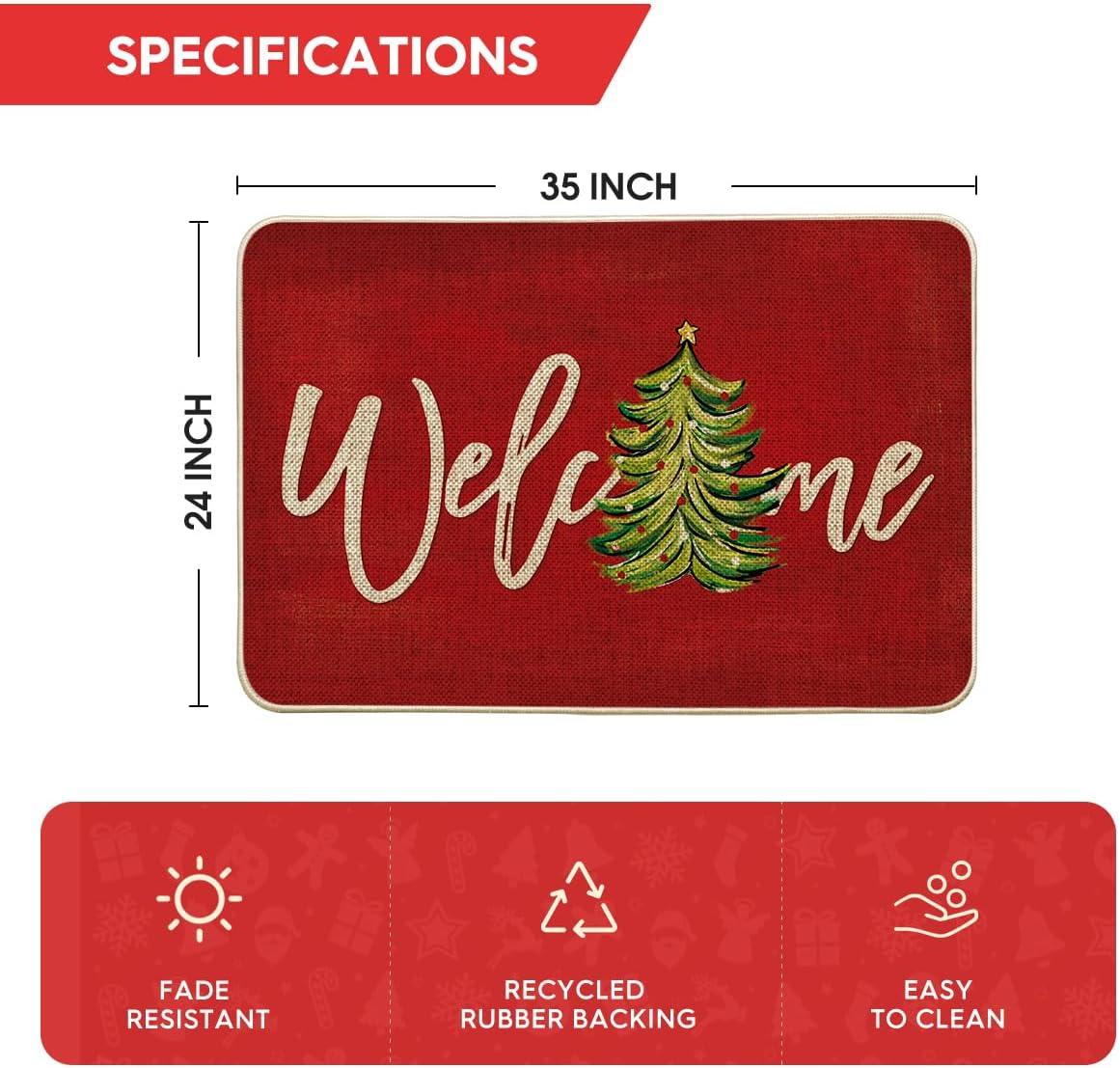 imageArtoid Mode Red Xmas Tree Christmas Welcome Doormat Winter Home Decor LowProfile Switch Rug Door Mat Floor Mat for Indoor Outdoor 17x29 InchRed