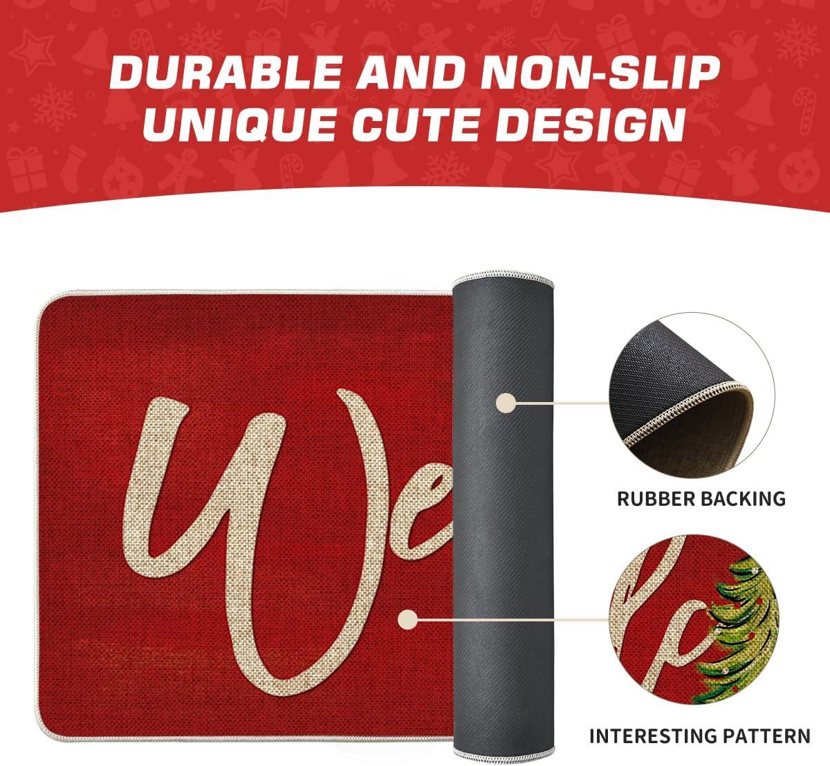 imageArtoid Mode Red Xmas Tree Christmas Welcome Doormat Winter Home Decor LowProfile Switch Rug Door Mat Floor Mat for Indoor Outdoor 17x29 InchRed