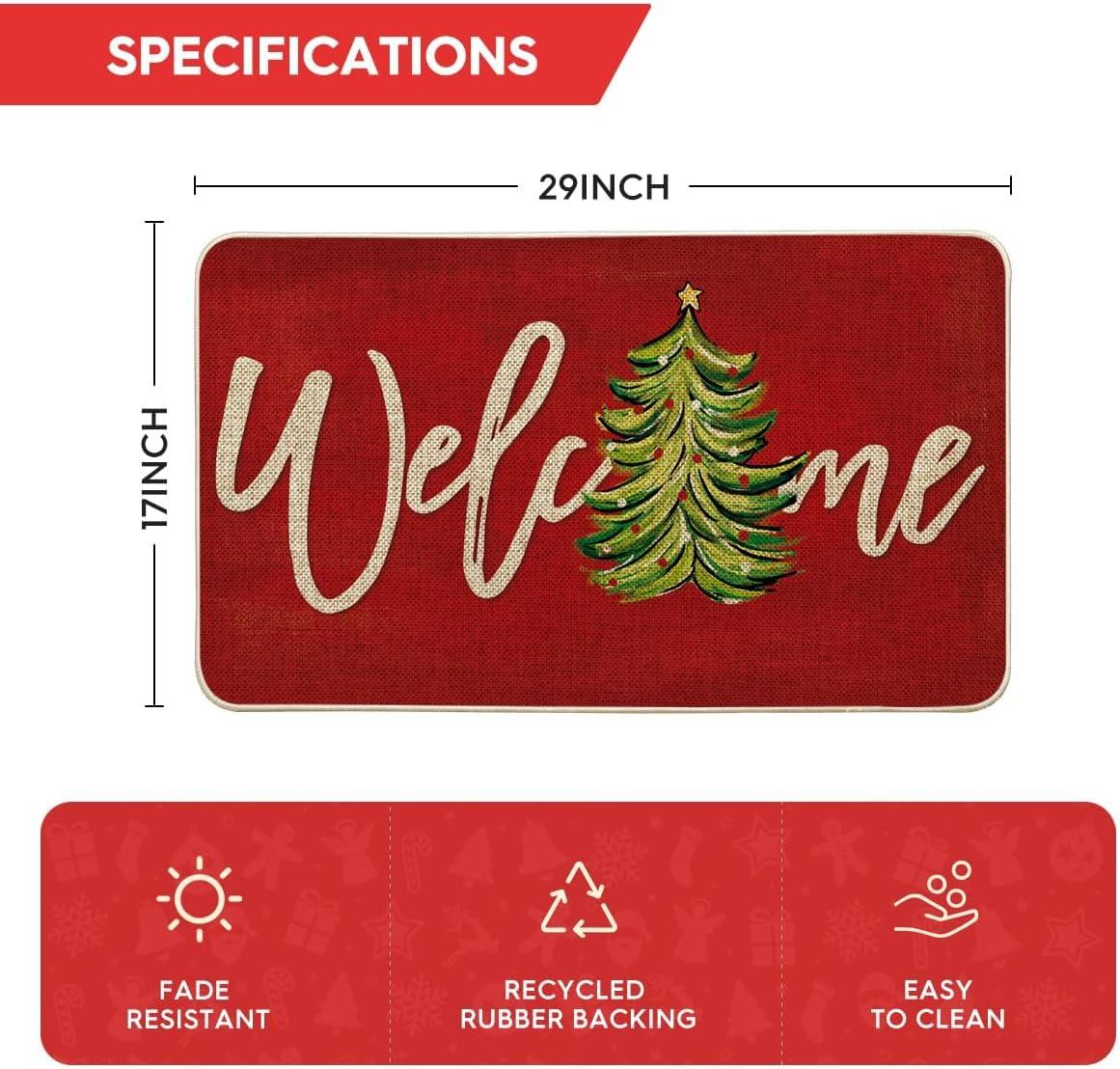 imageArtoid Mode Red Xmas Tree Christmas Welcome Doormat Winter Home Decor LowProfile Switch Rug Door Mat Floor Mat for Indoor Outdoor 17x29 InchRed