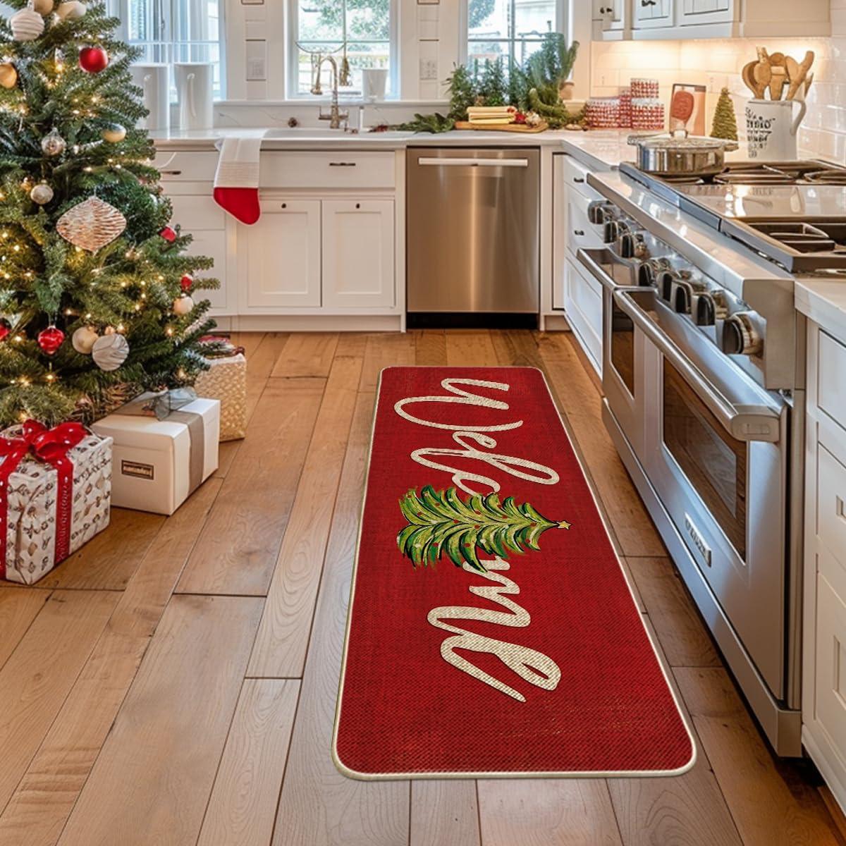 imageArtoid Mode Red Xmas Tree Christmas Welcome Doormat Winter Home Decor LowProfile Switch Rug Door Mat Floor Mat for Indoor Outdoor 17x29 InchRed