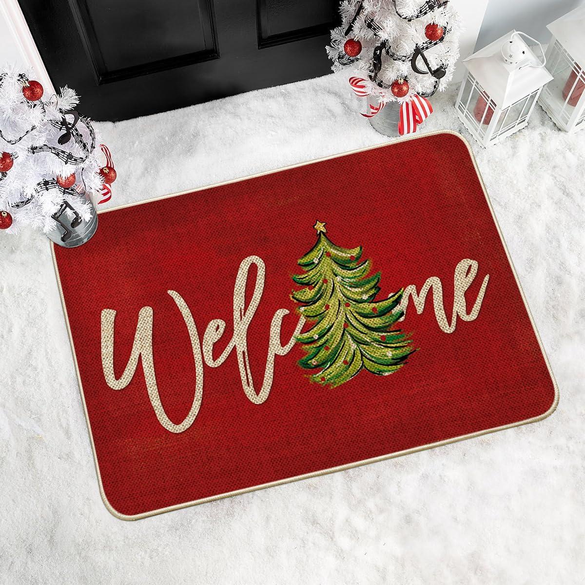 imageArtoid Mode Red Xmas Tree Christmas Welcome Doormat Winter Home Decor LowProfile Switch Rug Door Mat Floor Mat for Indoor Outdoor 17x29 InchRed