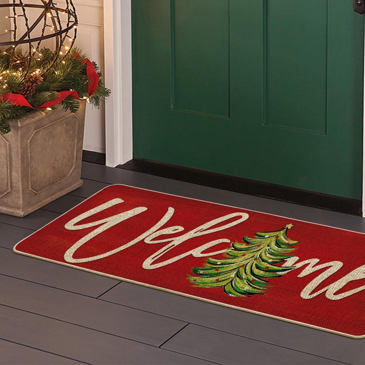 imageArtoid Mode Red Xmas Tree Christmas Welcome Doormat Winter Home Decor LowProfile Switch Rug Door Mat Floor Mat for Indoor Outdoor 17x29 InchRed