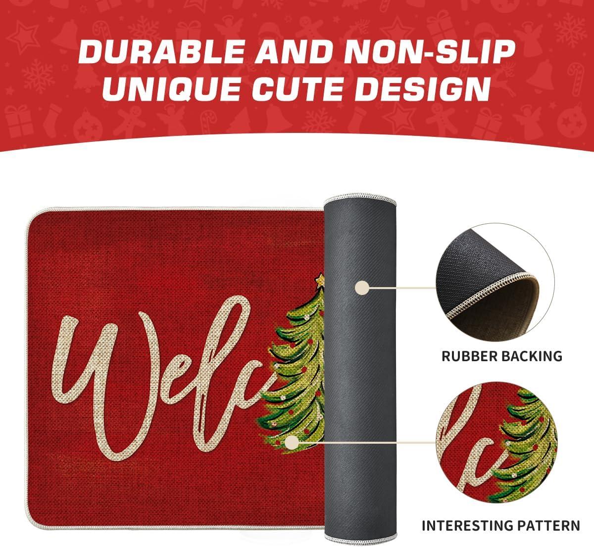imageArtoid Mode Red Xmas Tree Christmas Welcome Doormat Winter Home Decor LowProfile Switch Rug Door Mat Floor Mat for Indoor Outdoor 17x29 InchRed
