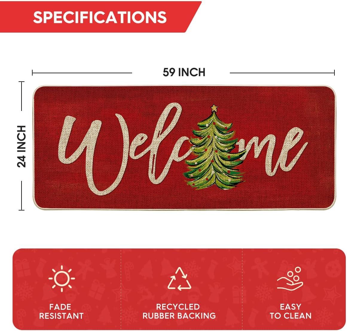 imageArtoid Mode Red Xmas Tree Christmas Welcome Doormat Winter Home Decor LowProfile Switch Rug Door Mat Floor Mat for Indoor Outdoor 17x29 InchRed
