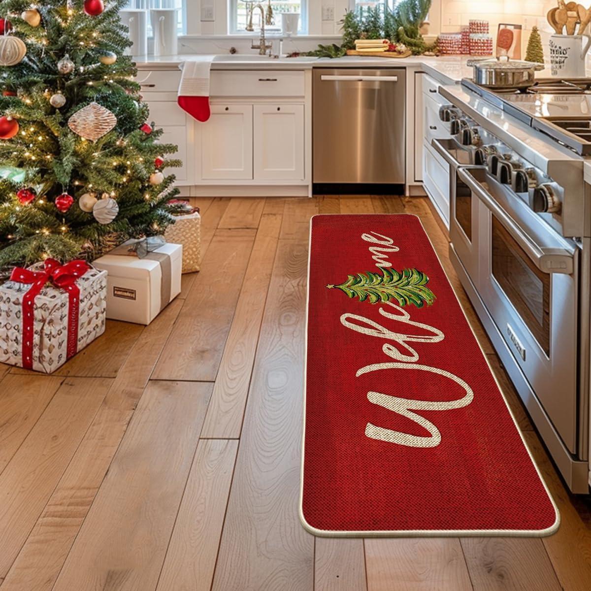 imageArtoid Mode Red Xmas Tree Christmas Welcome Doormat Winter Home Decor LowProfile Switch Rug Door Mat Floor Mat for Indoor Outdoor 17x29 InchRed