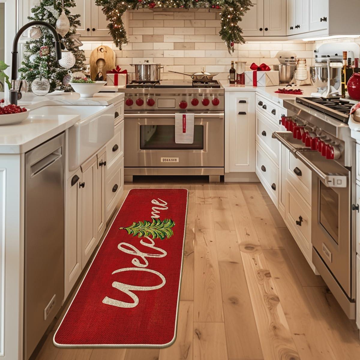 imageArtoid Mode Red Xmas Tree Christmas Welcome Doormat Winter Home Decor LowProfile Switch Rug Door Mat Floor Mat for Indoor Outdoor 17x29 InchRed