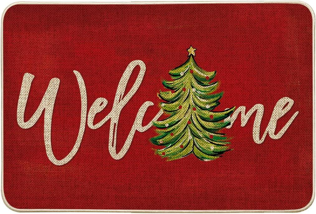 imageArtoid Mode Red Xmas Tree Christmas Welcome Doormat Winter Home Decor LowProfile Switch Rug Door Mat Floor Mat for Indoor Outdoor 17x29 InchRed