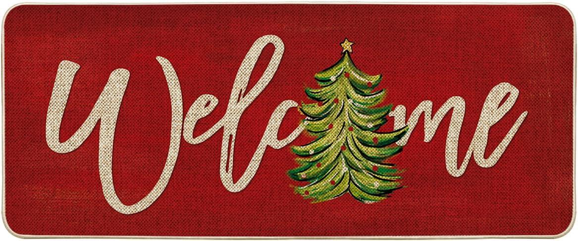 imageArtoid Mode Red Xmas Tree Christmas Welcome Doormat Winter Home Decor LowProfile Switch Rug Door Mat Floor Mat for Indoor Outdoor 17x29 InchRed