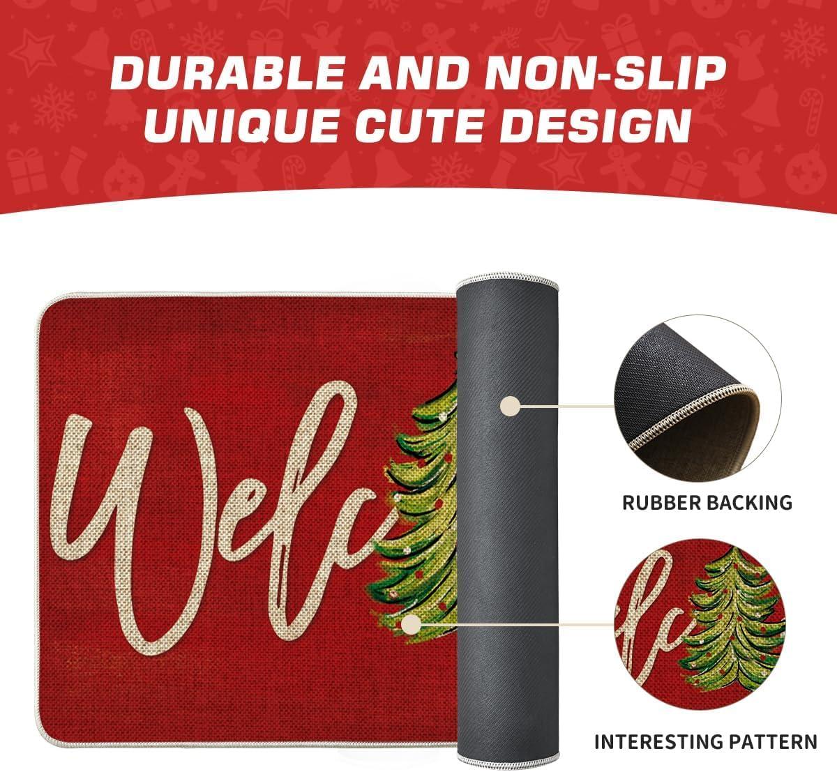 imageArtoid Mode Red Xmas Tree Christmas Welcome Doormat Winter Home Decor LowProfile Switch Rug Door Mat Floor Mat for Indoor Outdoor 17x29 InchRed