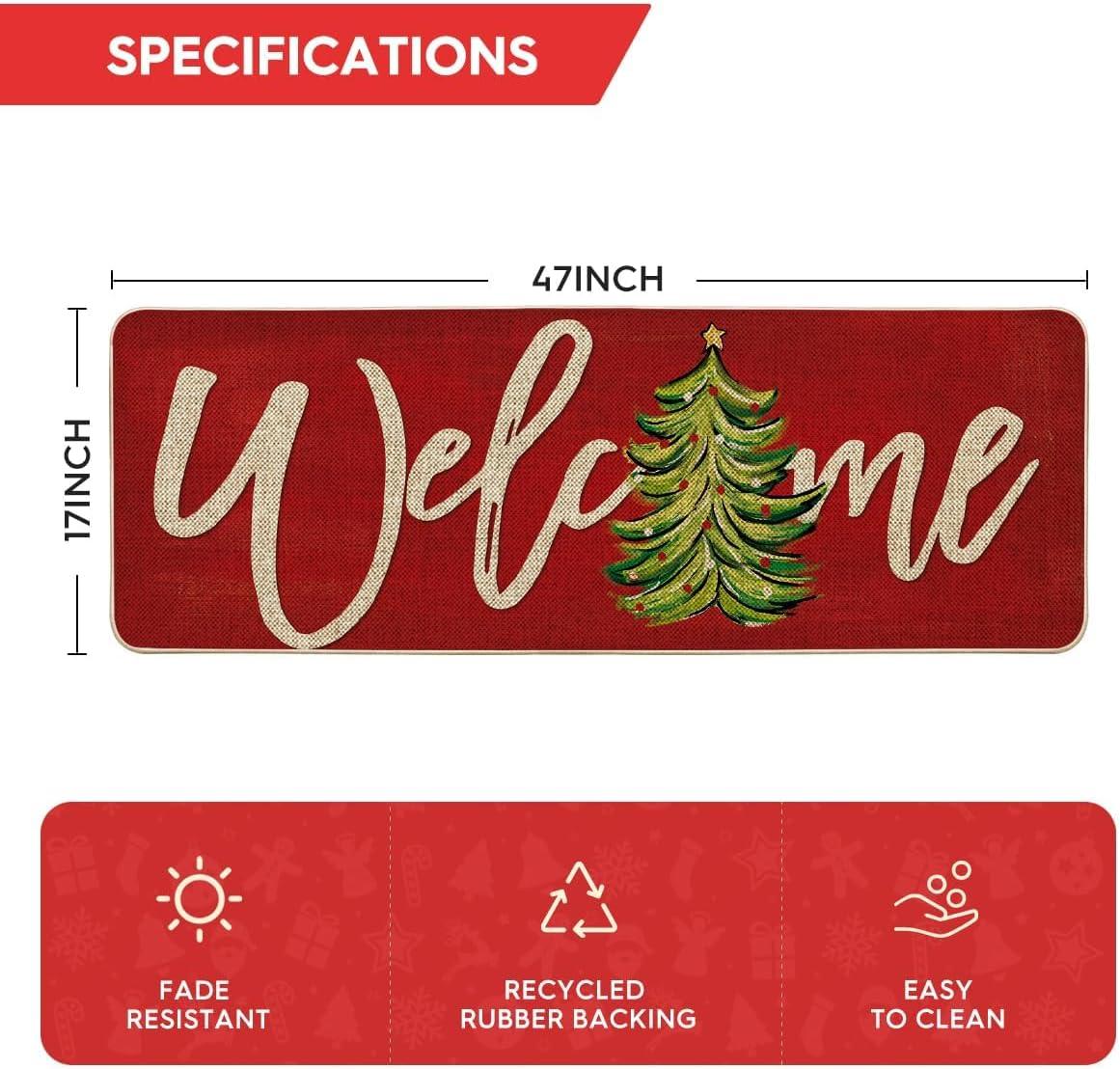 imageArtoid Mode Red Xmas Tree Christmas Welcome Doormat Winter Home Decor LowProfile Switch Rug Door Mat Floor Mat for Indoor Outdoor 17x29 InchRed