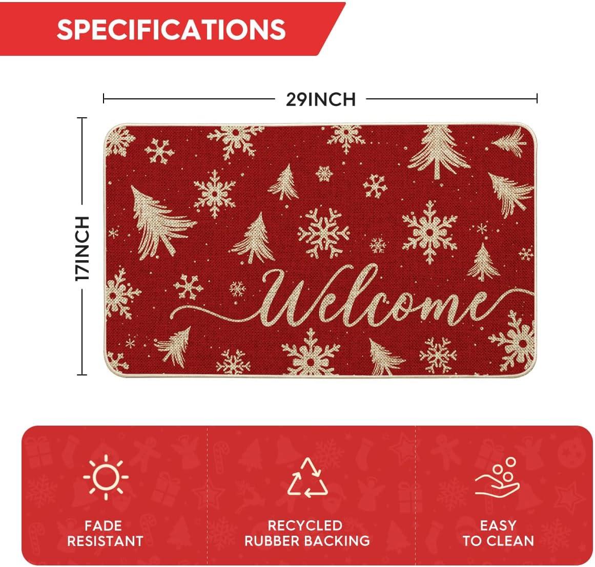 imageArtoid Mode Red Xmas Trees Christmas Welcome Doormat Snowflake Winter Home Decor LowProfile Switch Rug Door Mat Floor Mat for Indoor Outdoor 17x29 Inch