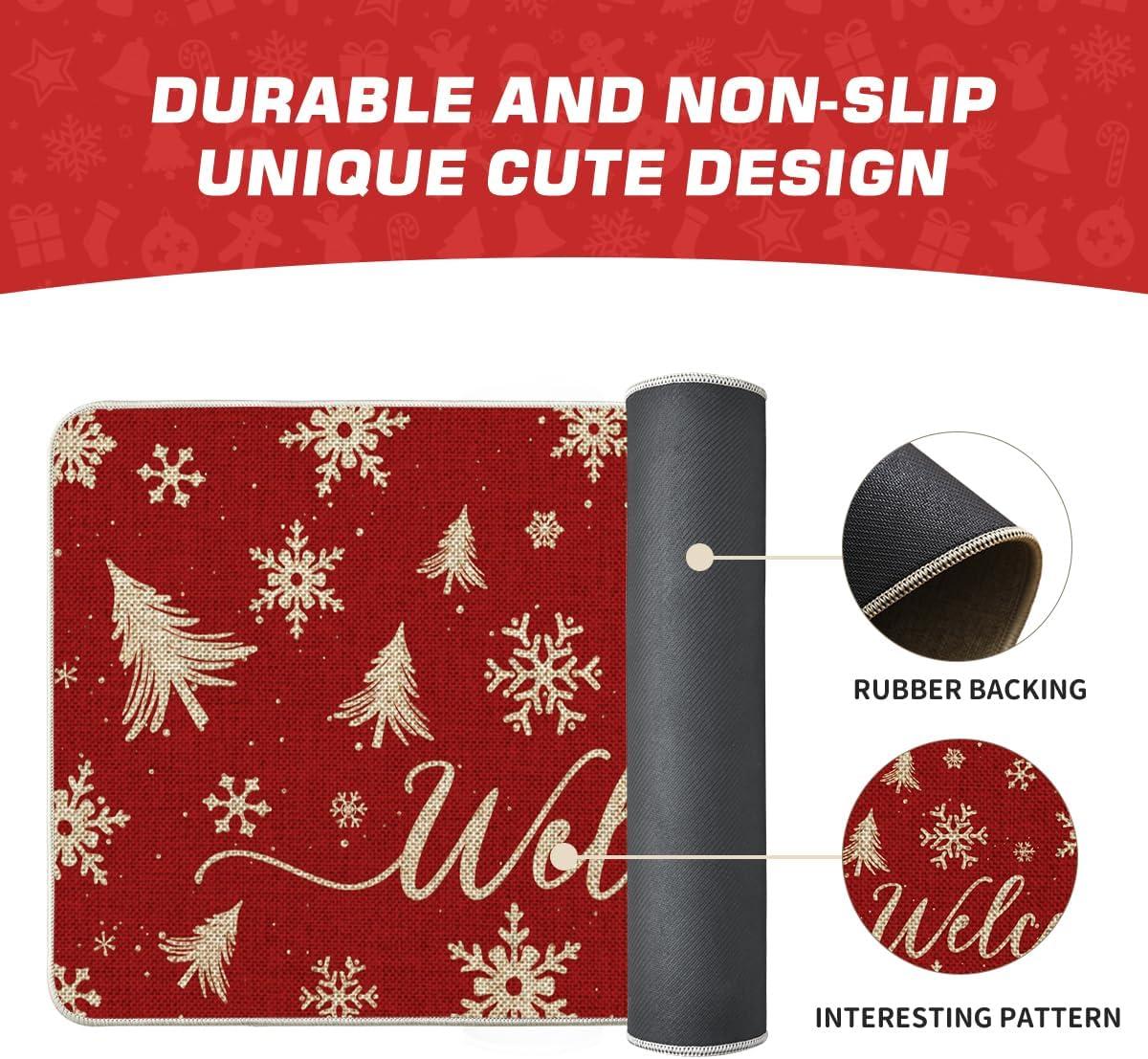 imageArtoid Mode Red Xmas Trees Christmas Welcome Doormat Snowflake Winter Home Decor LowProfile Switch Rug Door Mat Floor Mat for Indoor Outdoor 17x29 Inch