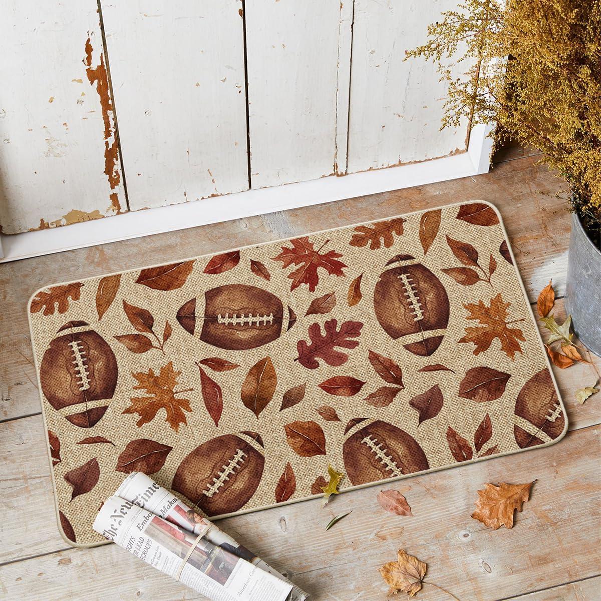 imageArtoid Mode Rugby Maple Leaves Football Fall Doormat Autumn Home Decor LowProfile Switch Rug Door Mat Floor Mat for Indoor Outdoor 17x29 InchBeige