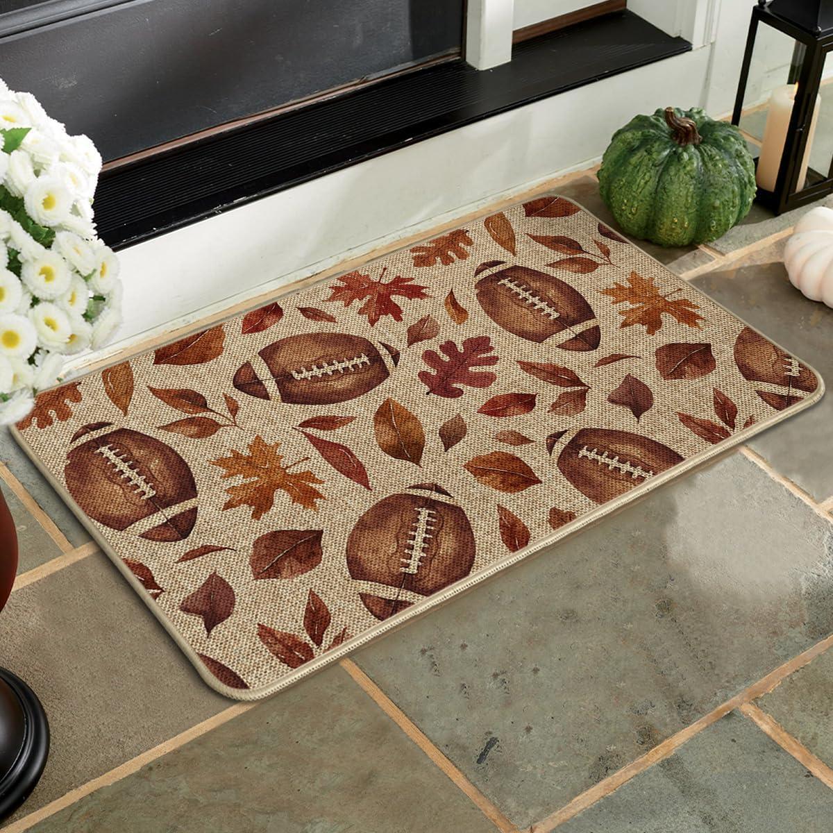 imageArtoid Mode Rugby Maple Leaves Football Fall Doormat Autumn Home Decor LowProfile Switch Rug Door Mat Floor Mat for Indoor Outdoor 17x29 InchBeige