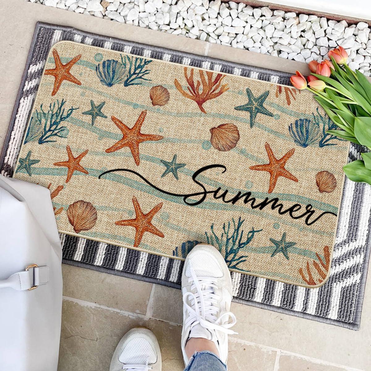 imageArtoid Mode Sea Shell Starfish Coral Summer Doormat Home Decor LowProfile Switch Rug Door Mat Floor Mat for Indoor Outdoor 17x29 Inch