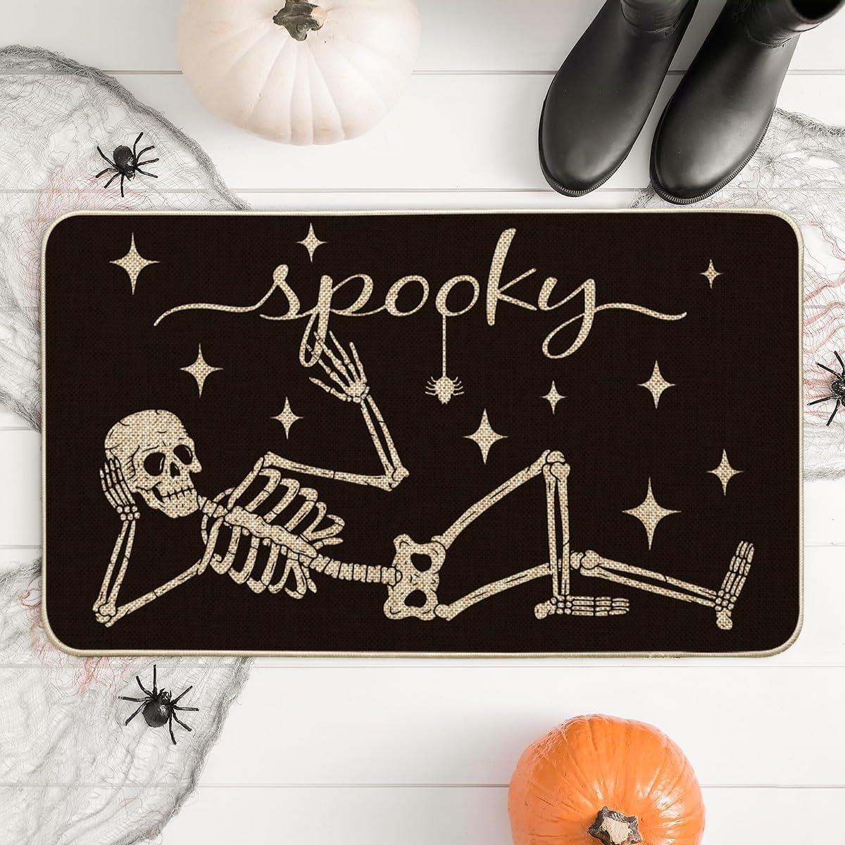 imageArtoid Mode Spooky Skeleton Spider Bone Black Halloween Doormat Home Decor LowProfile Switch Rug Door Mat Floor Mat for Indoor Outdoor 17x29 InchBlack