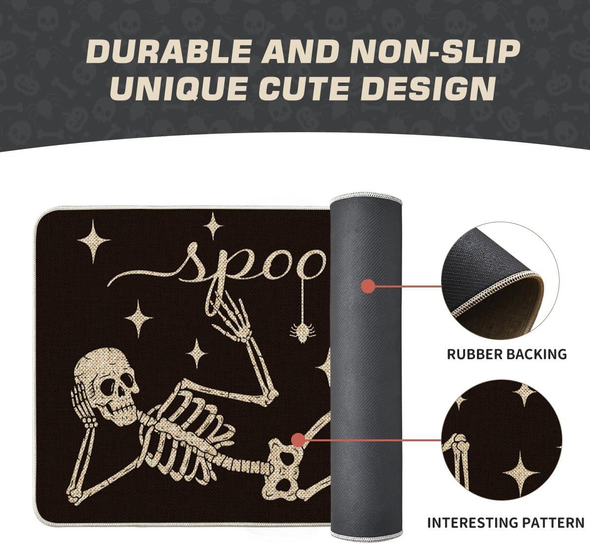 imageArtoid Mode Spooky Skeleton Spider Bone Black Halloween Doormat Home Decor LowProfile Switch Rug Door Mat Floor Mat for Indoor Outdoor 17x29 InchBlack