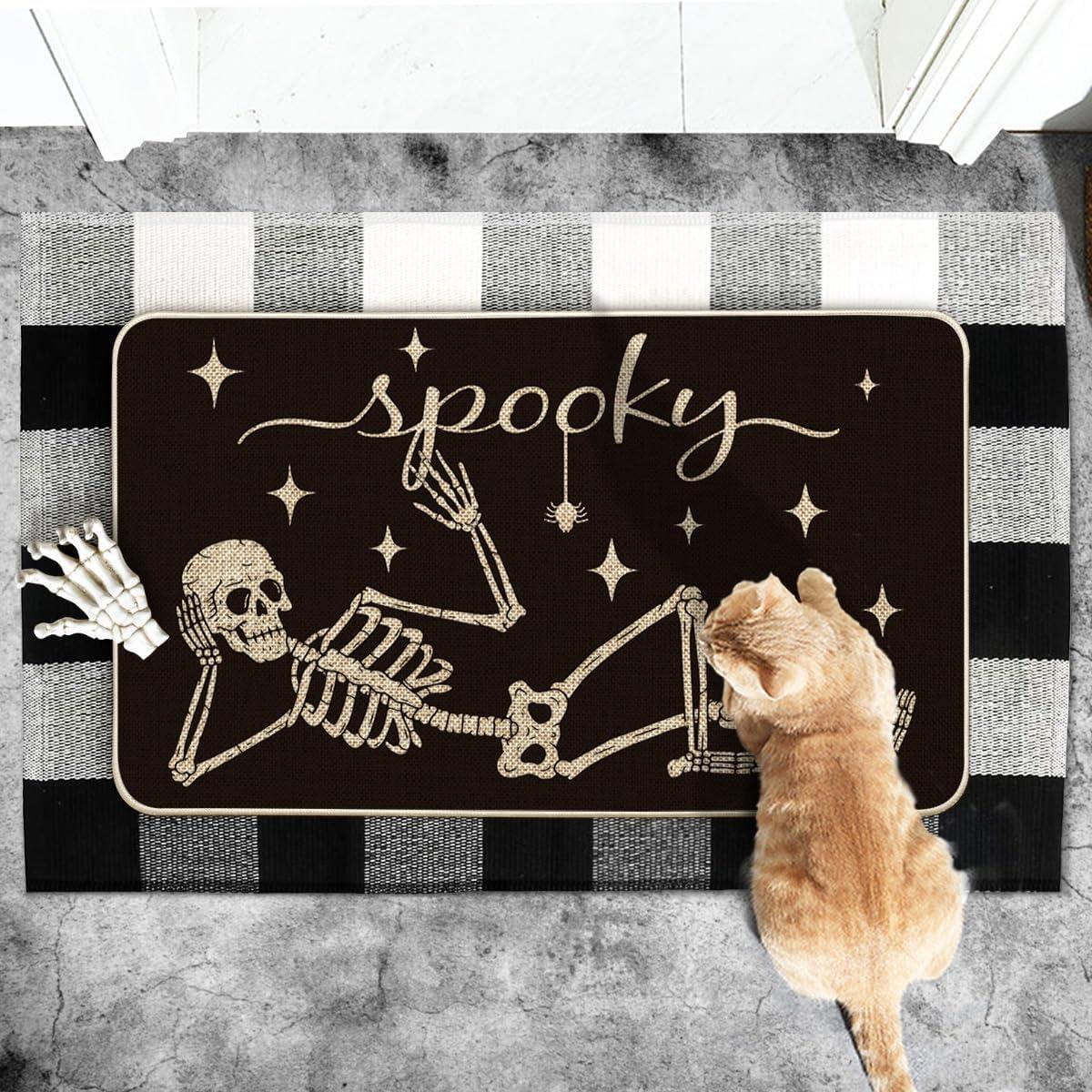 imageArtoid Mode Spooky Skeleton Spider Bone Black Halloween Doormat Home Decor LowProfile Switch Rug Door Mat Floor Mat for Indoor Outdoor 17x29 InchBlack