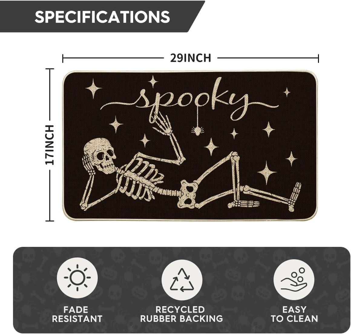 imageArtoid Mode Spooky Skeleton Spider Bone Black Halloween Doormat Home Decor LowProfile Switch Rug Door Mat Floor Mat for Indoor Outdoor 17x29 InchBlack