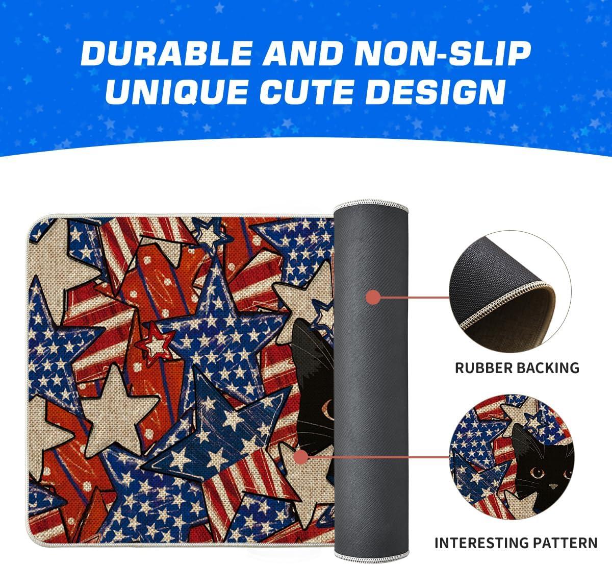 imageArtoid Mode Stars and Black Cat Patriotic 4TH of July Doormat Memorial Day Home Decor LowProfile Switch Rug Door Mat Floor Mat for Indoor Outdoor 17x29 Inch