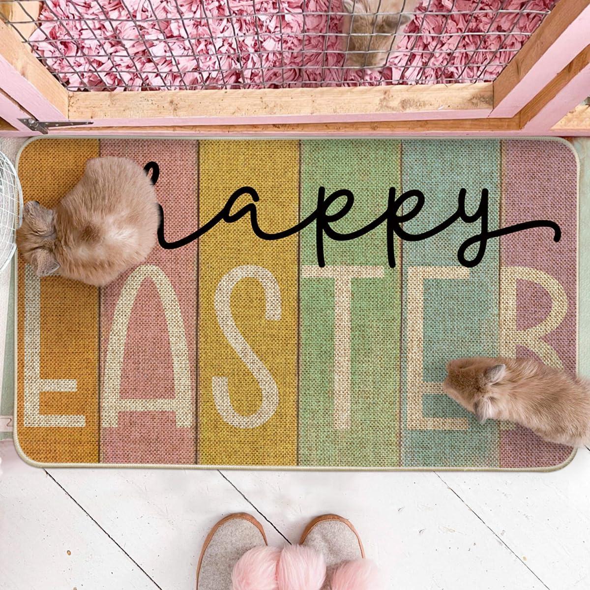 imageArtoid Mode Stripes Happy Easter Doormat Spring Home Decor LowProfile Switch Rug Door Mat Floor Mat for Indoor Outdoor 17x29 Inch