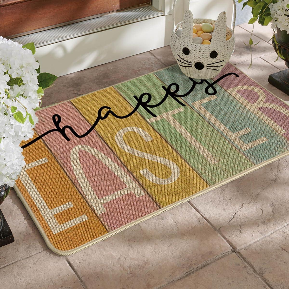 imageArtoid Mode Stripes Happy Easter Doormat Spring Home Decor LowProfile Switch Rug Door Mat Floor Mat for Indoor Outdoor 17x29 Inch